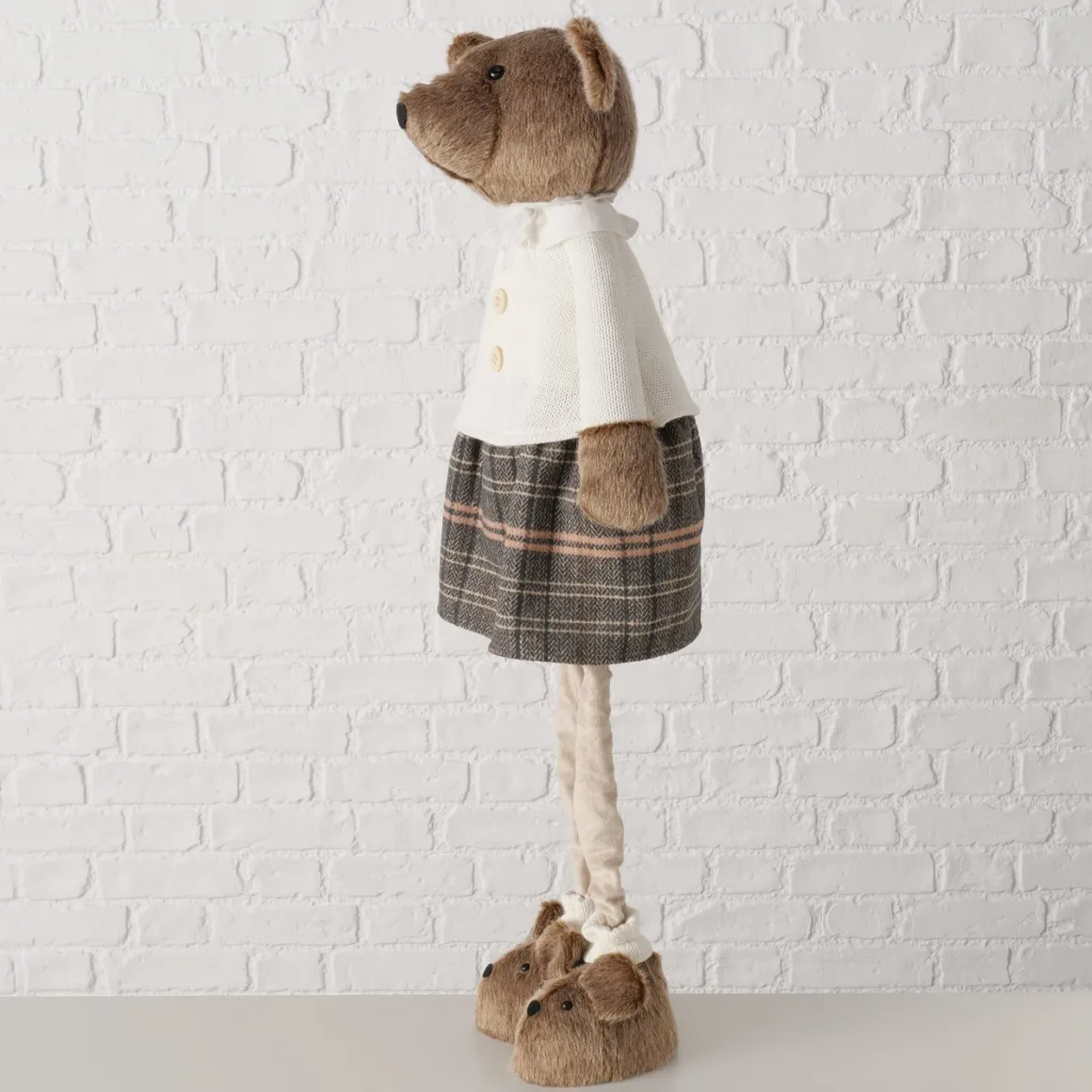 Deko Teddy mit Rock und Hundeschuhe, Teddymädchen mit Teleskopbeine, 74cm bis 120cm, Boltze Home Col