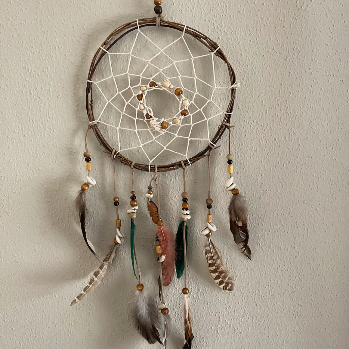 Deko Traumfänger Boho, Dreamcatcher mit Federn, braun, Ø21cm