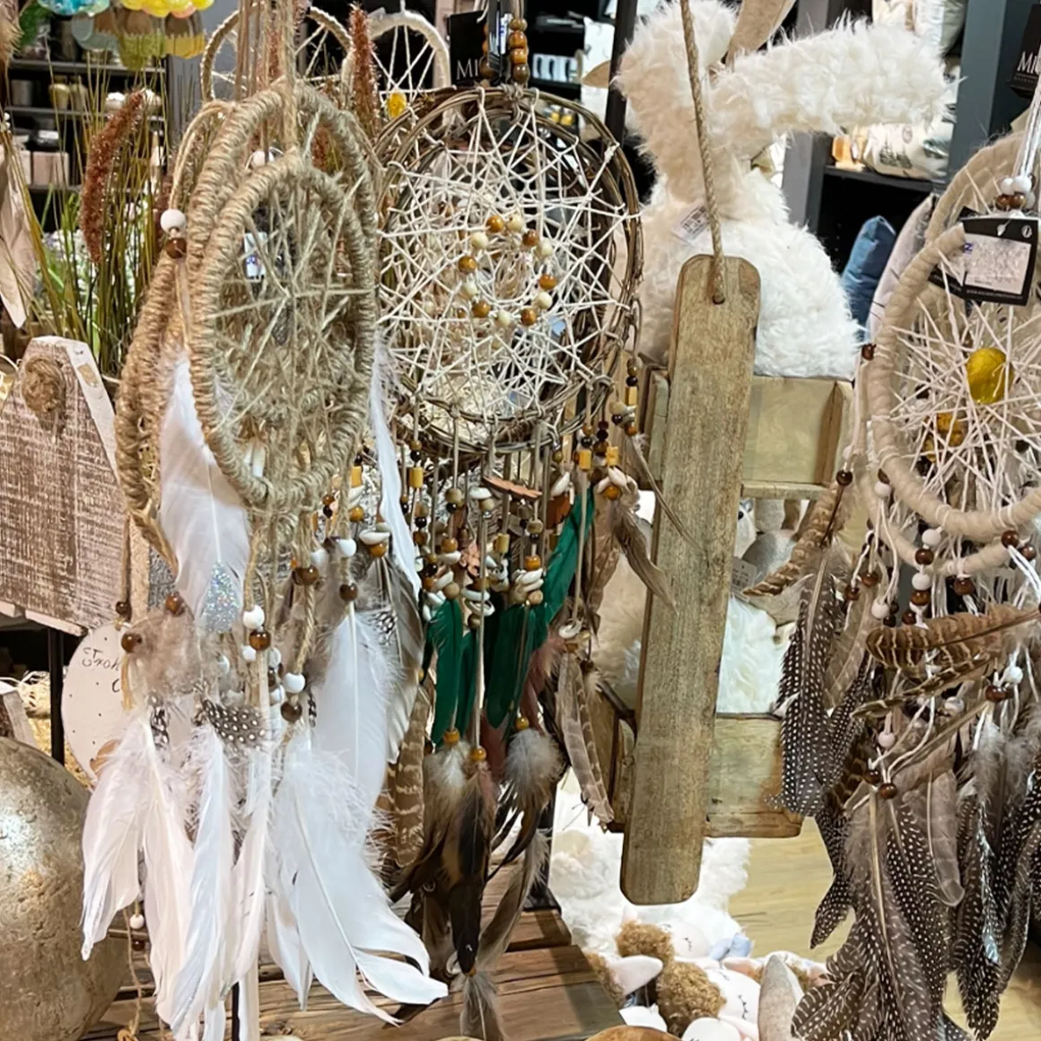 Deko Traumfänger Boho, Dreamcatcher mit Federn, braun, Ø21cm