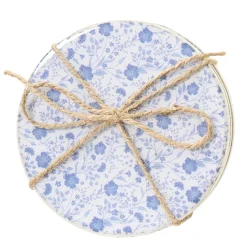 Deko Untersetzer Blumenranken, Holzuntersetzer blau-weiß, Set/4