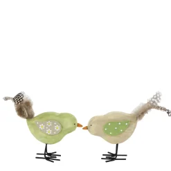Deko Vogel, Holzvogel, grün oder creme, 13x10cm