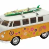 Deko VW Bus Hippie, kleiner Bus T1 mit Surfboard und Hippie Design, 12cm
