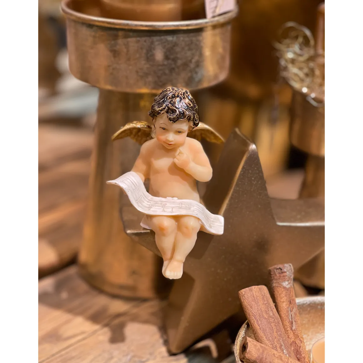 Deko Weihnachtsengel Nostalgie, Engel mit Papierrolle, Kantenhocker, 9cm, Polyresin