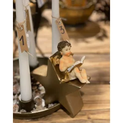 Deko Weihnachtsengel Nostalgie, Engel mit Buch, Kantenhocker, 9cm, Polyresin