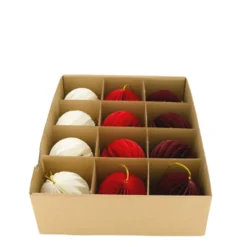 Deko Weihnachtskugel Papier rot, dunkelrot, weiß, Ø8cm, DIJK Natural Collections