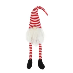 Deko Wichtel Kantenhocker, Wichtel aus Stoff mit Knollennase und langem Bart, rot/weiß gestreift, 77