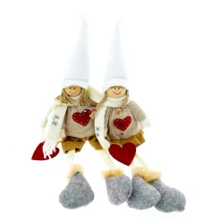 Deko Wichtel-Paar mit Herzpullover, Weihnachtspüppchen mit Bammelbeine, Set/2