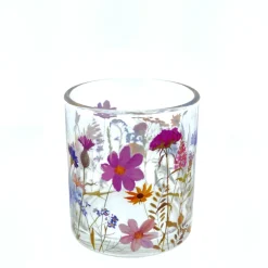 Deko Windlicht Blumen, Windlichtglas mit Blumen, 7x8cm