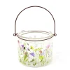 Deko Windlicht Blumenwiese, Windlichtglas mit Henkel mit Blumenwiese, 12x10cm