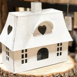 Deko Windlicht Haus, Haus mit Walmdach, antikweiß, used look, 23x22cm, Metall