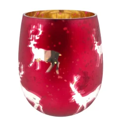 Deko Windlicht Hirsch, Glaswindlicht Flackereffekt, Innenbeschichtung gold, 10cm