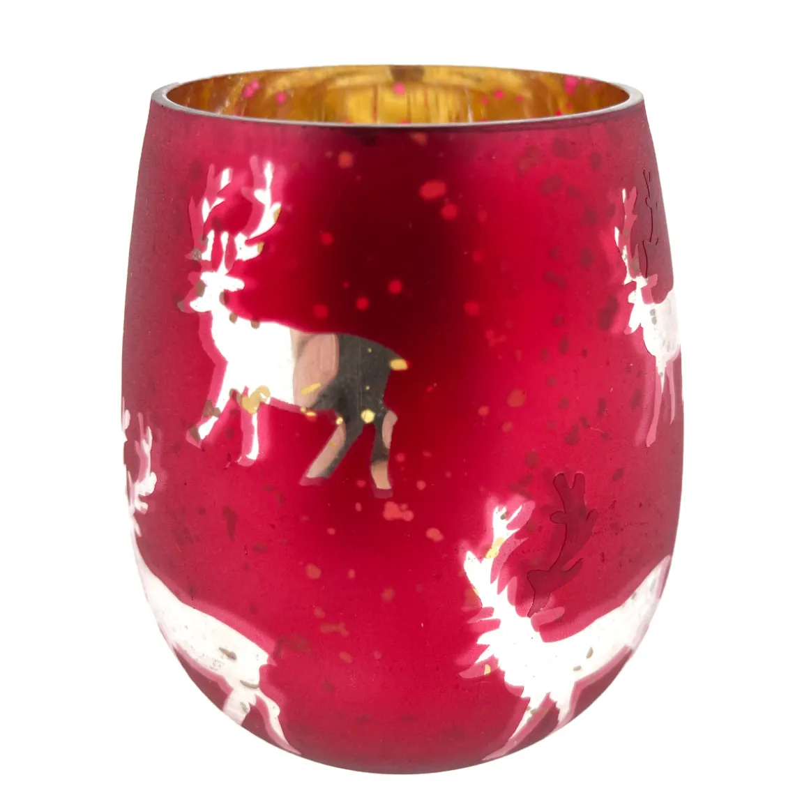 Deko Windlicht Hirsch, Glaswindlicht Flackereffekt, Innenbeschichtung gold, 10cm