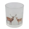 Deko Windlicht Hirsch und Reh im Schnee, Glaswindlicht Winter, 13cm