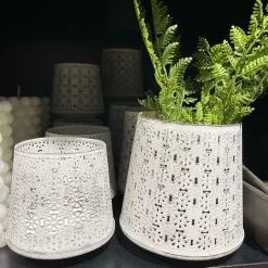 Deko Windlicht Ornament  Antik, durchscheinend, weiß used look, 9x13cm, Metall