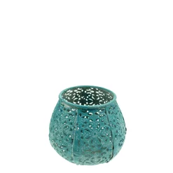 Deko Windlicht Ornament, Kerzenhalter türkis, shabby chic, 10x8cm, Metall