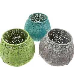 Deko Windlicht Ornament, Kerzenhalter türkis, shabby chic, 10x8cm, Metall