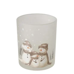 Deko Windlicht Schneemann Frosty, Kerzenglas matt, 8cm, Boltze Home Collection