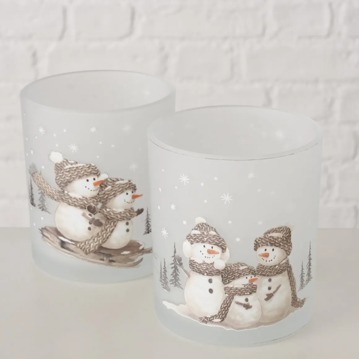 Deko Windlicht Schneemann Frosty, Kerzenglas matt, 10cm, Boltze Home Collection