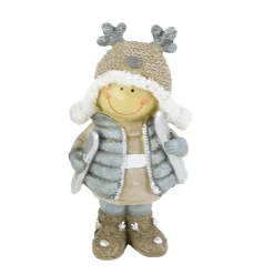 Deko Winterkind Junge mit Ski, Skifahrer mit Mütze, 14cm