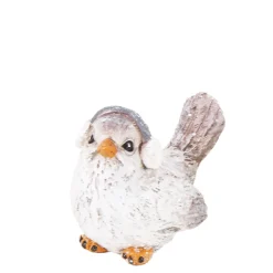 Deko Wintervogel beschneit, Vogel mit Ohrschützer und Glimmer, 9x8cm, Keramik