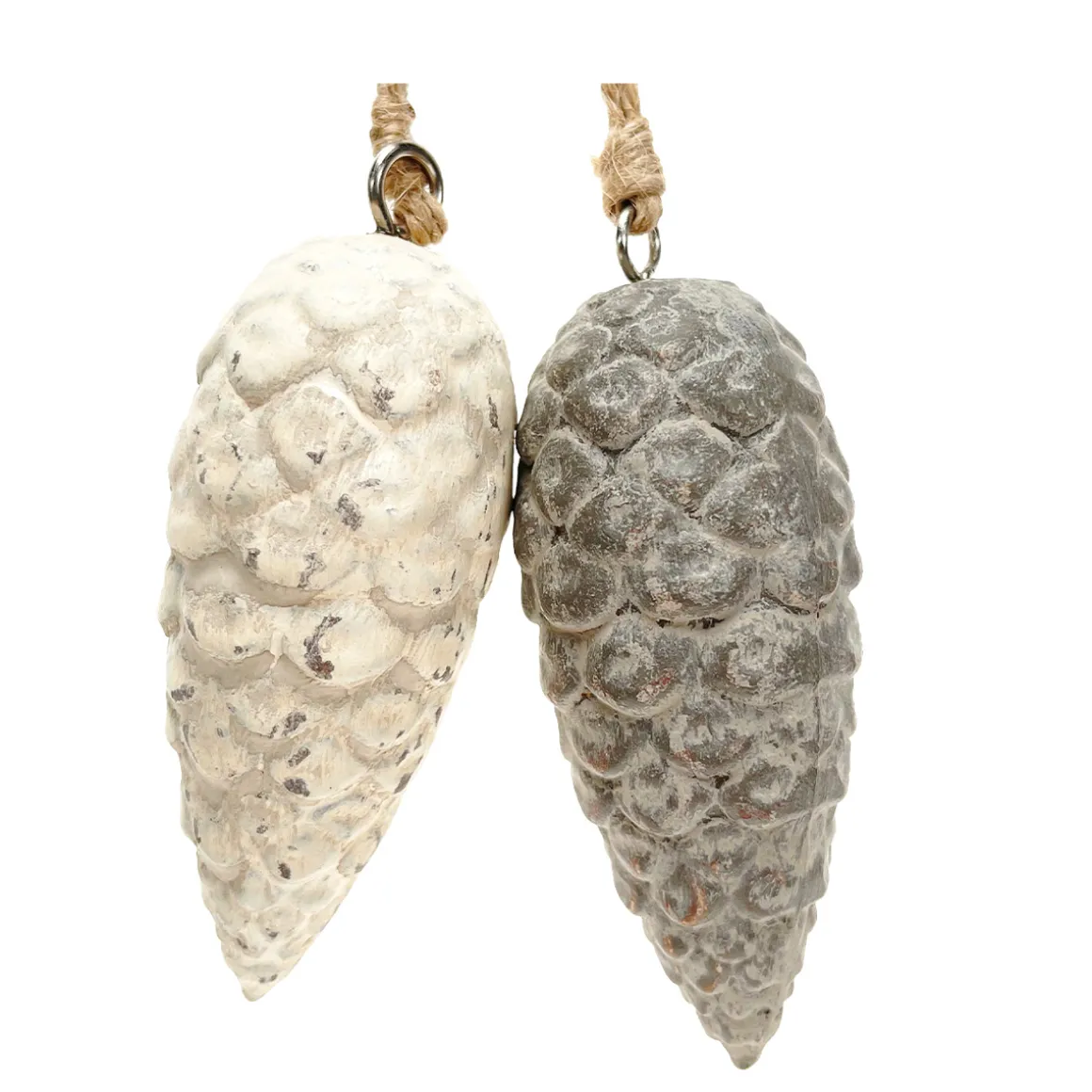 Deko Zapfen, Tannenzapfen cremeweiß used look, Zapfenhänger aus Keramik, 8cm