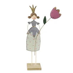 Deko Blumenmädchen mit Blume, Blumenkönigin creme und grau, 36x12cm, Metall, Set/2