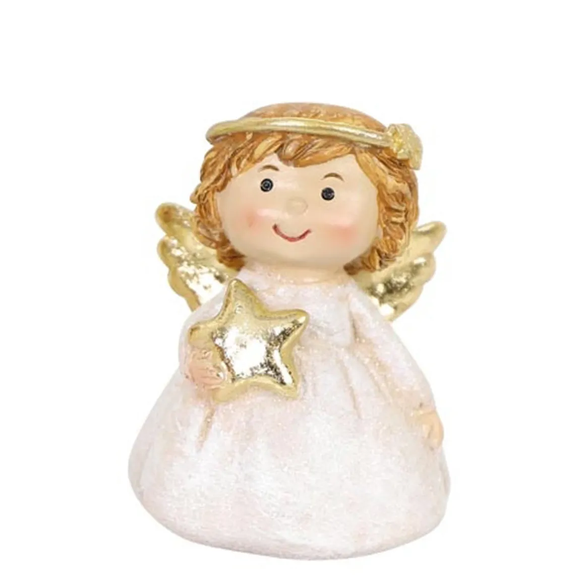 Deko Engel Lilian, kleiner putziger Weihnachtsengel mit goldenem Stern oder Herz, 7cm