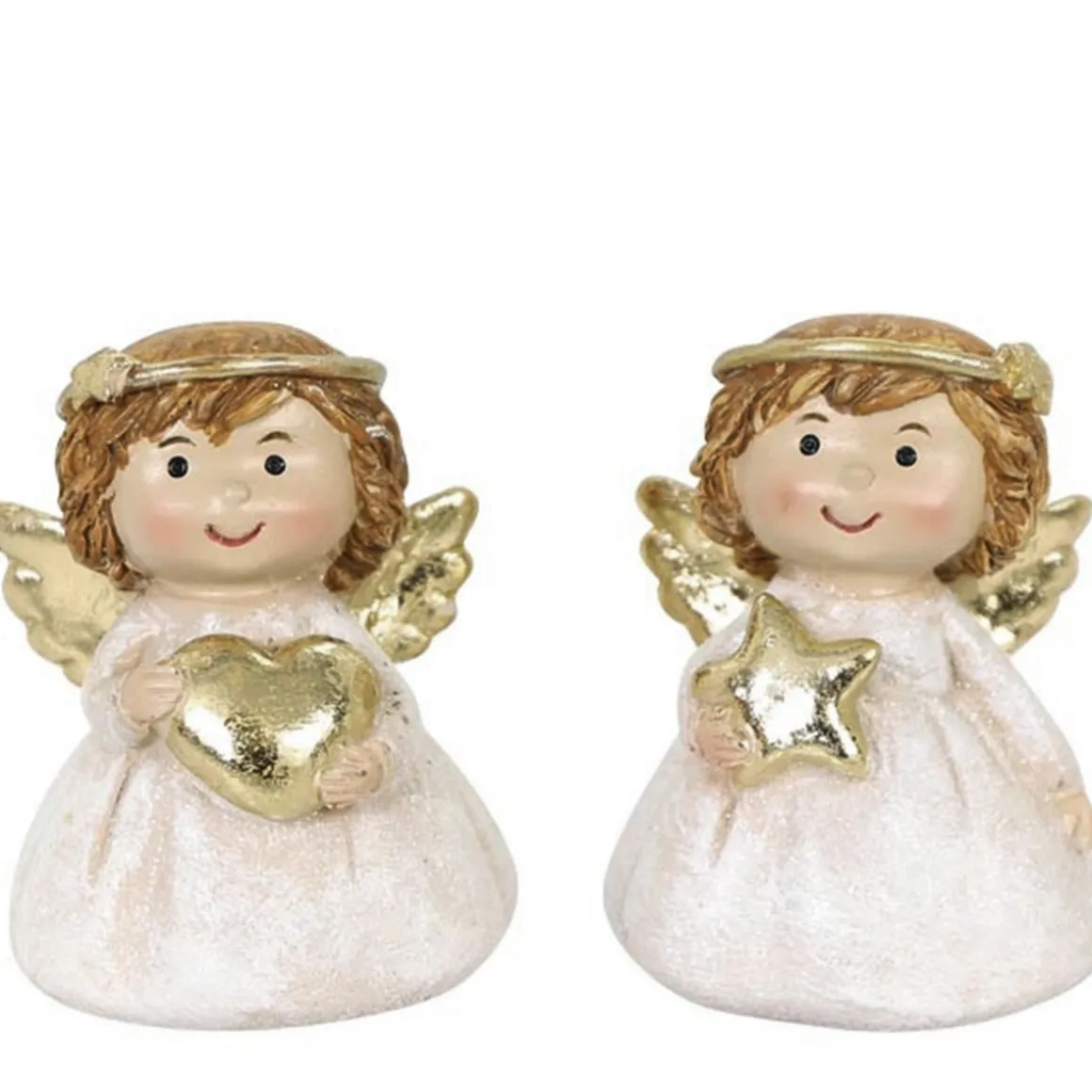 Deko Engel Lilian, kleiner putziger Weihnachtsengel mit goldenem Stern oder Herz, 7cm