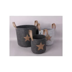 Deko Filzkorb Weihnachten mit Griffen, Übertopf aus Naturfilz mit Lederimitat Stern, 25x25cm