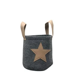 Deko Filzkorb Weihnachten mit Griffen, Übertopf aus Naturfilz mit Lederimitat Stern, 20x20cm