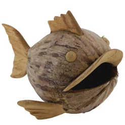 Deko Fisch Kugelfisch, Holzfisch Naturholz Kokos, 38x35cm, DIJK Natural Collections