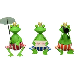 Deko Frosch Schwimmer mit Fernglas, Metallfrosch mit gestreifter Badehose, 22x28cm