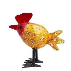 Deko Hahn eiform, kleiner Metallhahn orange mit orangem Schweif, 8x9cm