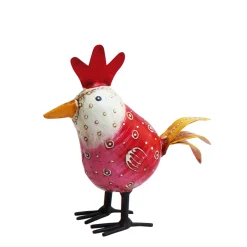 Deko Hahn, kleiner Metallhahn pink,11x12cm