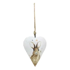 Deko Herz mit Osterhase, Metallherz mit Hasenmotiv, 13x17cm