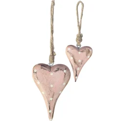 Deko Herz rosa used look, Holzherz unfinish mit weiße Punkte, 15cm
