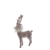 Deko Hirsch mit Federboa, grauer Hirsch, samtig beflockt, 19cm