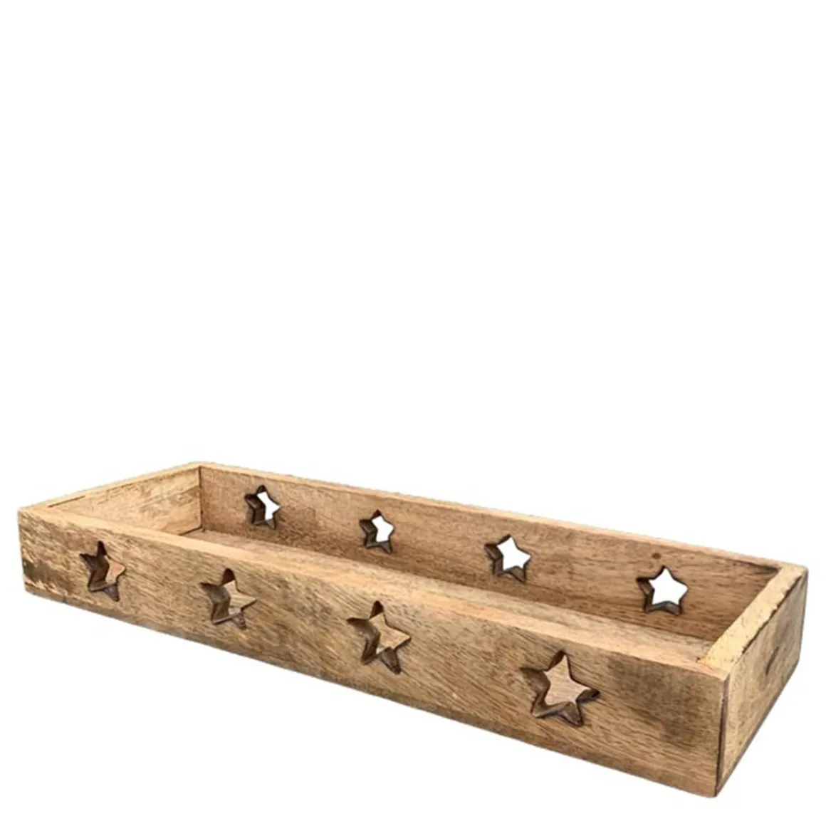 Deko Holztablett mit Sterne, längliche Holzschale Weihnachten, 34x12cm