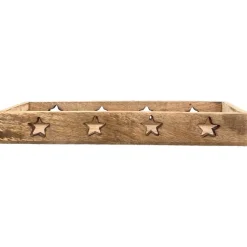 Deko Holztablett mit Sterne, längliche Holzschale Weihnachten, 34x12cm