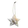 Deko Stern Antiklook, dicker weißer Holzstern mit goldene Akzenten, 5x5cm, Hänger