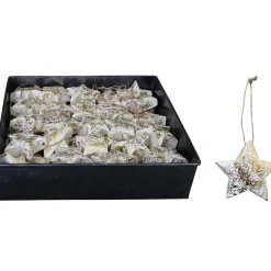 Deko Stern Antiklook, dicker weißer Holzstern mit goldene Akzenten, 5x5cm, Hänger