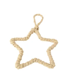 Deko Stern Jute-Bast Natur, Jutestern hell, Weihnachtsstern umwickelt, Ø10cm