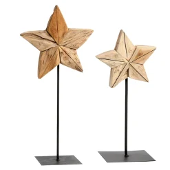 Deko Stern Teak, rustikaler Holzstern auf Metallfuß, 38cm, WMG Grünberger