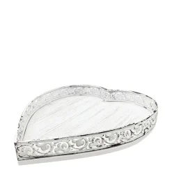 Deko Tablett Herz weiß, Metallschale mit Muster - used look, 16x16x4cm