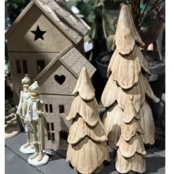 Deko Tannenbaum, schlichter Keramikbaum creme-braun, 25cm