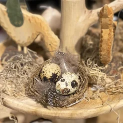 Deko Vogelnest Natur, kleines Weidennest mit Wachteleier und Federn, Ø6cm