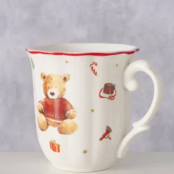 Deko Weihnachtsbecher Bailey, Keramikbecher mit Teddy-Motiv, 350ml, Boltze Home Collections