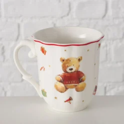 Deko Weihnachtsbecher Bailey, Keramikbecher mit Teddy-Motiv, 350ml, Boltze Home Collections