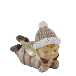 Deko Weihnachtsengel liegend, putziger Engel-Junge mit Pudelmütze, 6cm