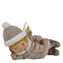 Deko Weihnachtsengel liegend, putziges Engel-Mädchen mit Pudelmütze, 6cm